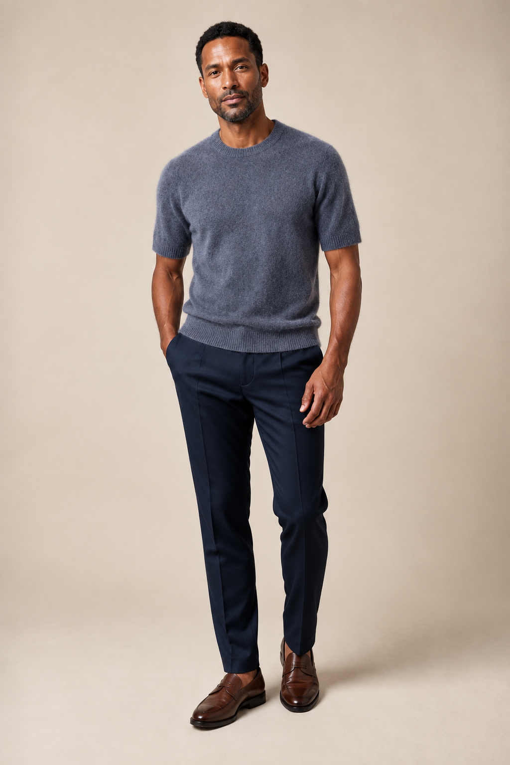 Men’s 100% Mink Cashmere Knitted Crew-Neck T-Shirt