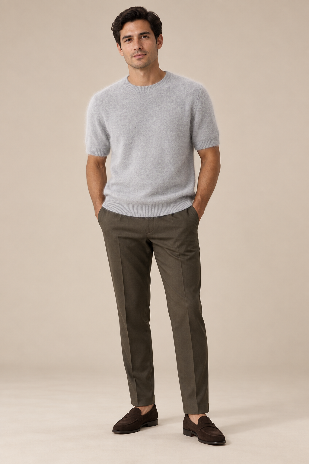 Men’s 100% Mink Cashmere Knitted Crew-Neck T-Shirt