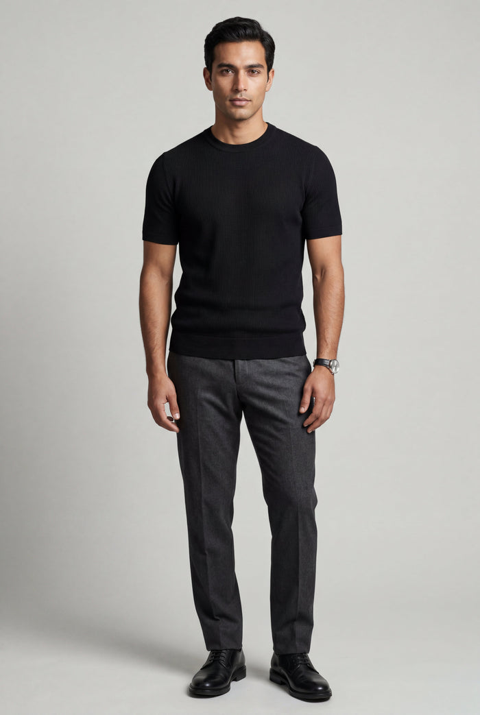 Men's Fitted Knitted T-Shirt with Crew Neck