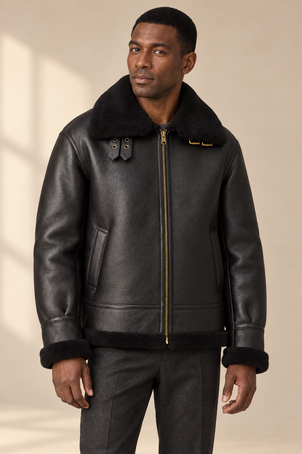 Men’s 100% Natural Sheepskin Shearling Jacket with Fur Lining