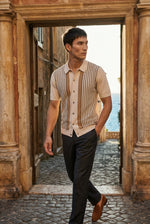 Men's Short Sleeve Striped Shirt with Button Front