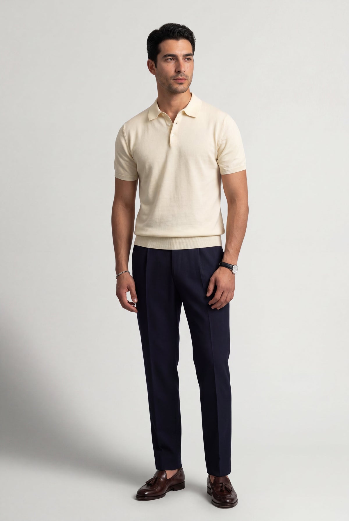 Men's Short Sleeve Knitted Polo Shirt in Tailored Fit