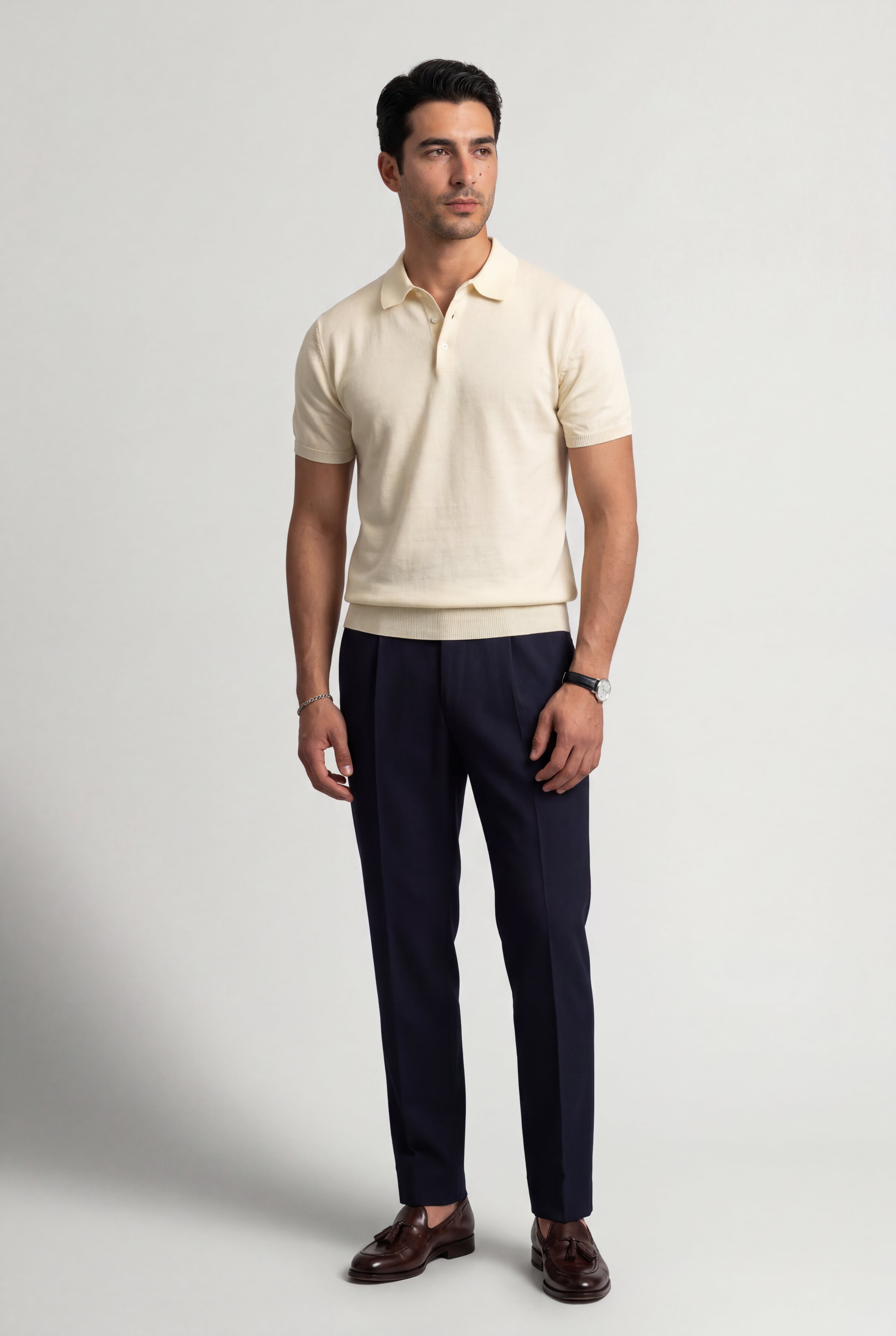 Caldrin – Taupe Short-Sleeve Knit Polo Shirt