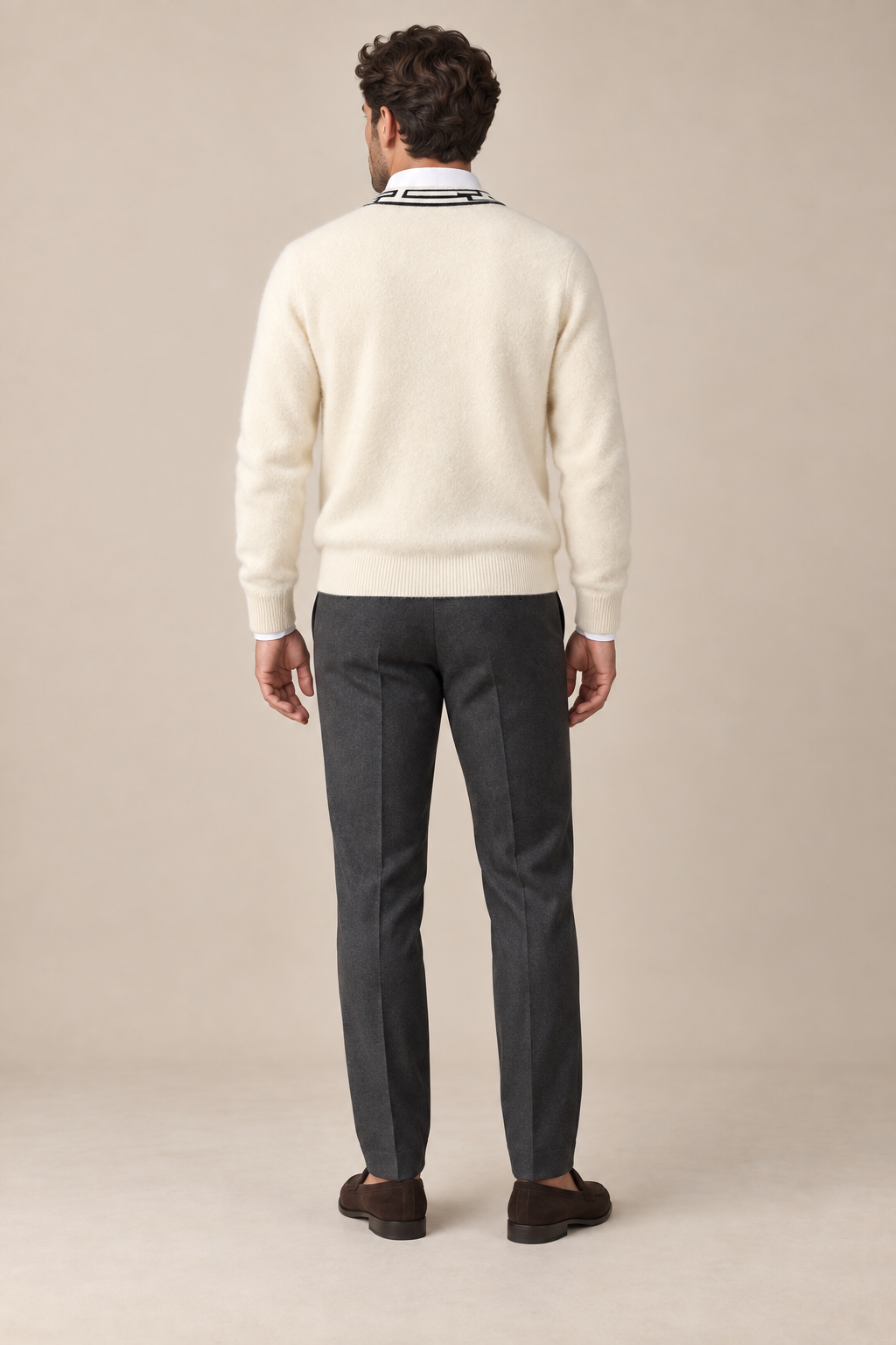 Men’s 100% Cashmere V-Neck Jumper with Contrast Trim