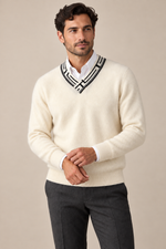 Men’s 100% Cashmere V-Neck Jumper with Contrast Trim