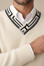Men’s 100% Cashmere V-Neck Jumper with Contrast Trim