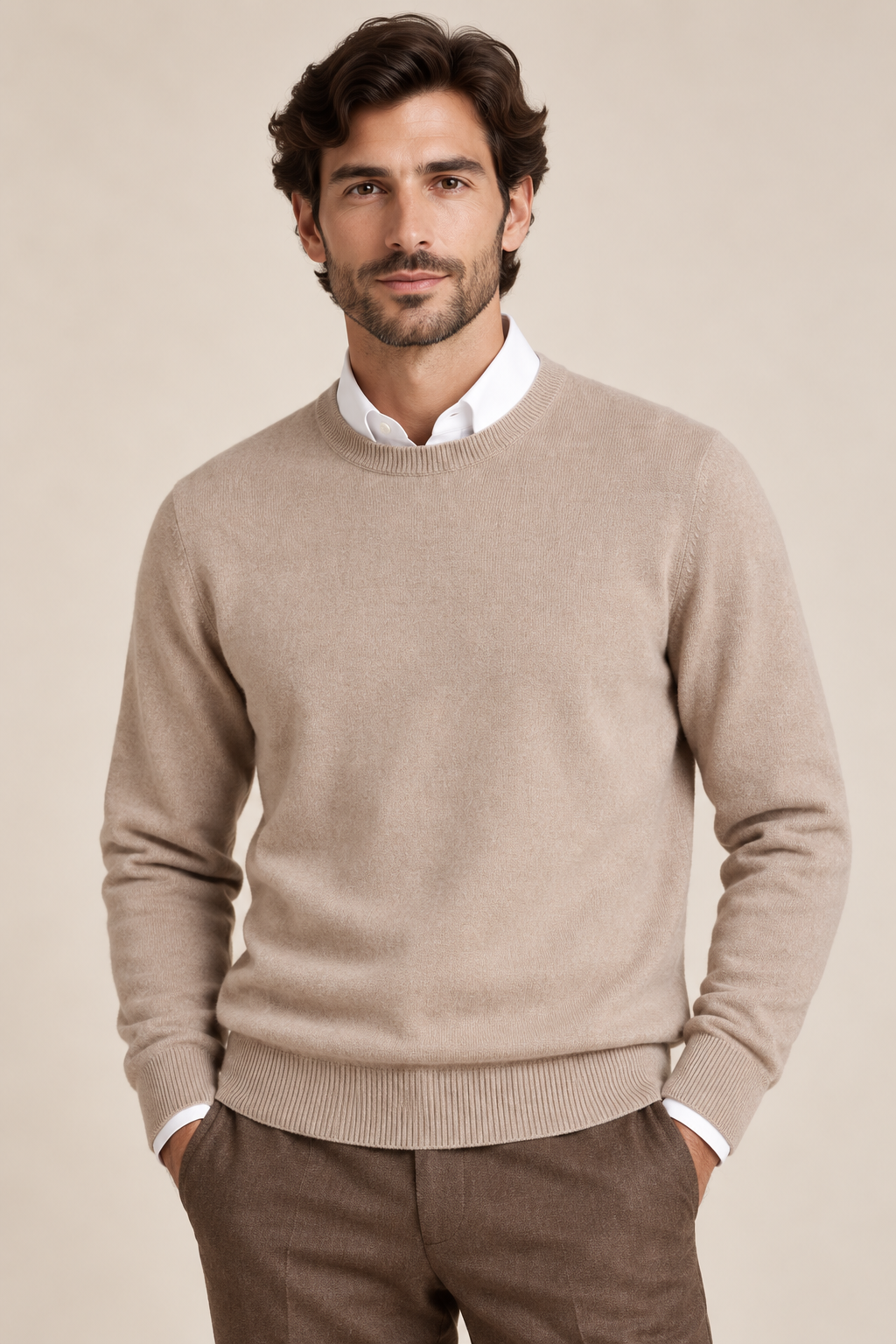 Men’s 100% Cashmere Knitted Crew-Neck Jumper