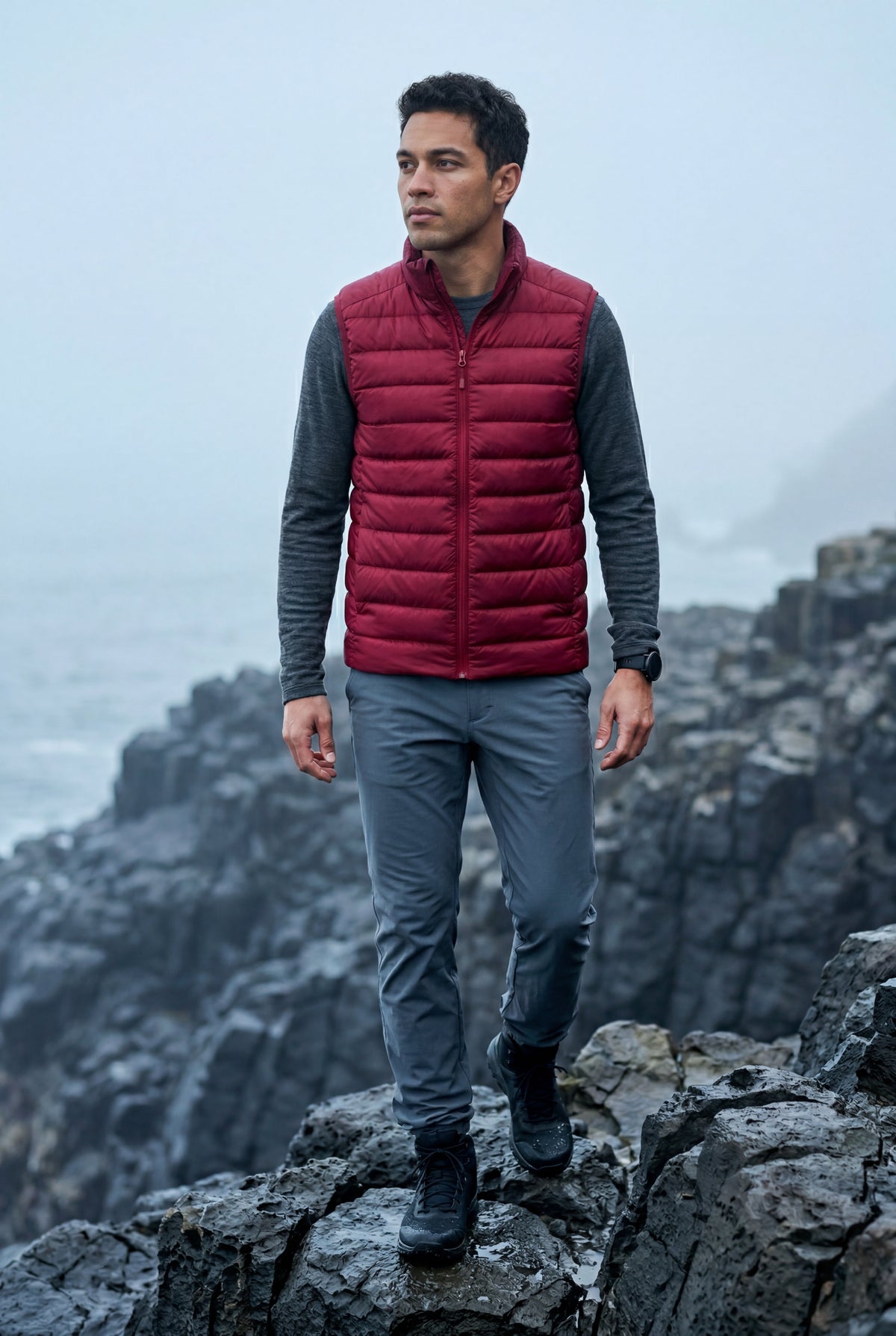 Men's Quilted Gilet with Zip and Stand Collar