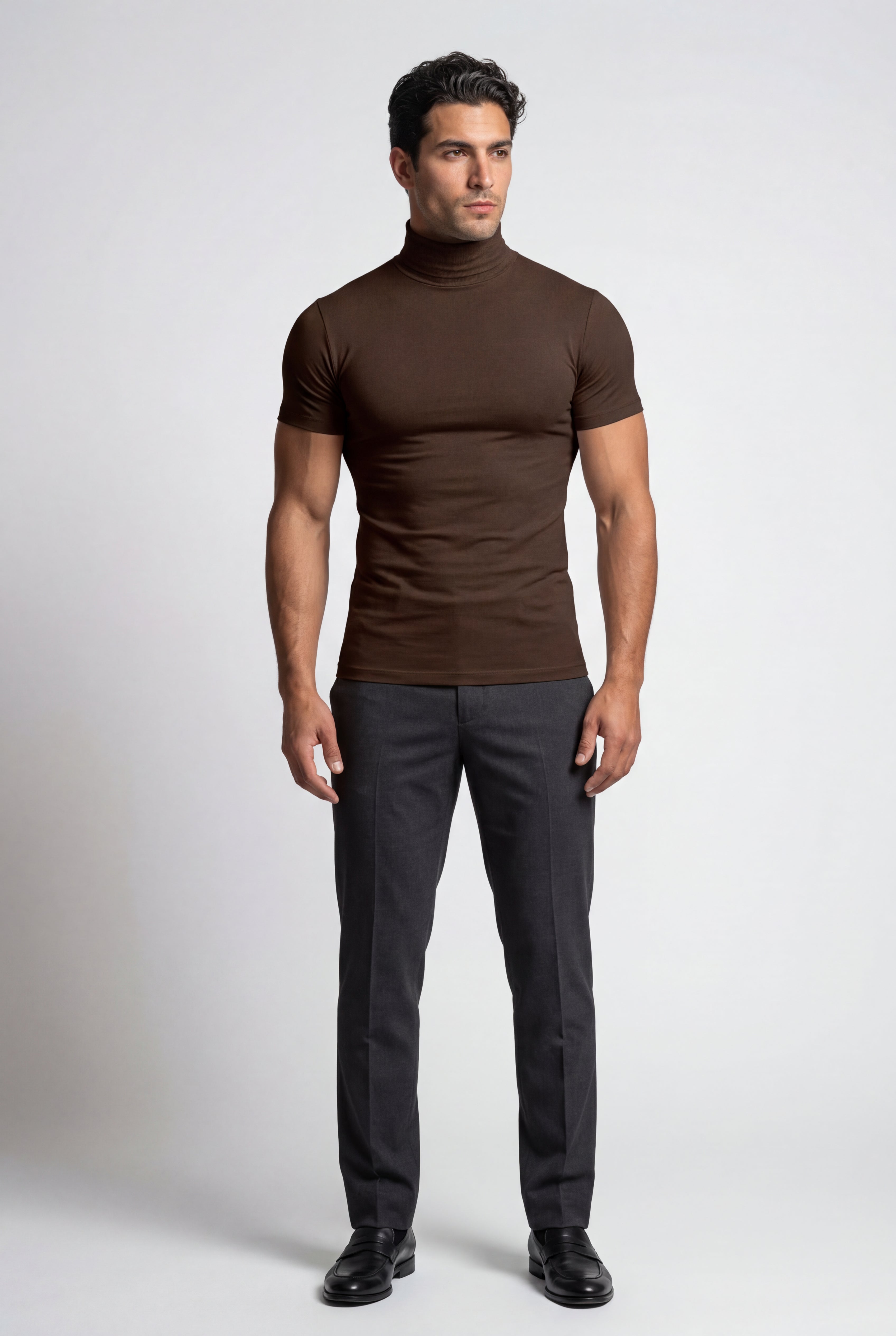 Fitted T-shirt for everyday wear – Short-sleeved T-shirt with a roll neck for men