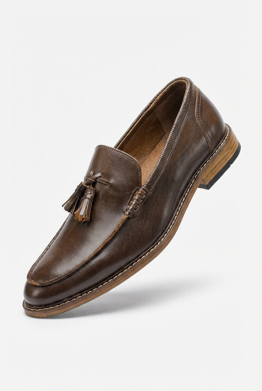 Solvane – Dark Brown Tassel Almond-Toe Loafers