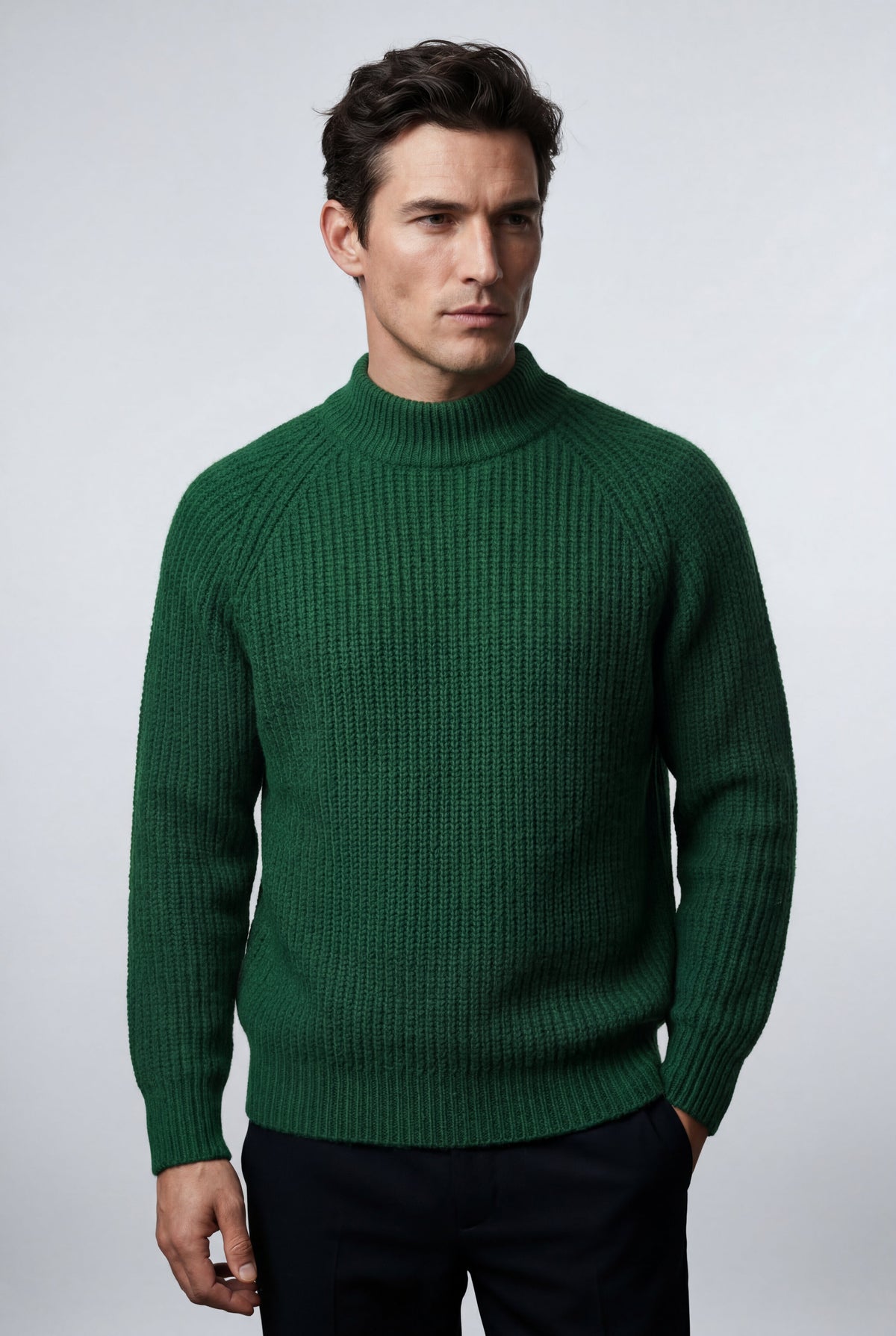 Men's Chunky Knit Crew Neck Jumper with Ribbed Texture