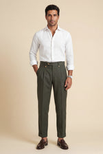 Men's High Waisted Pleated Trousers with Turn-Up Hems