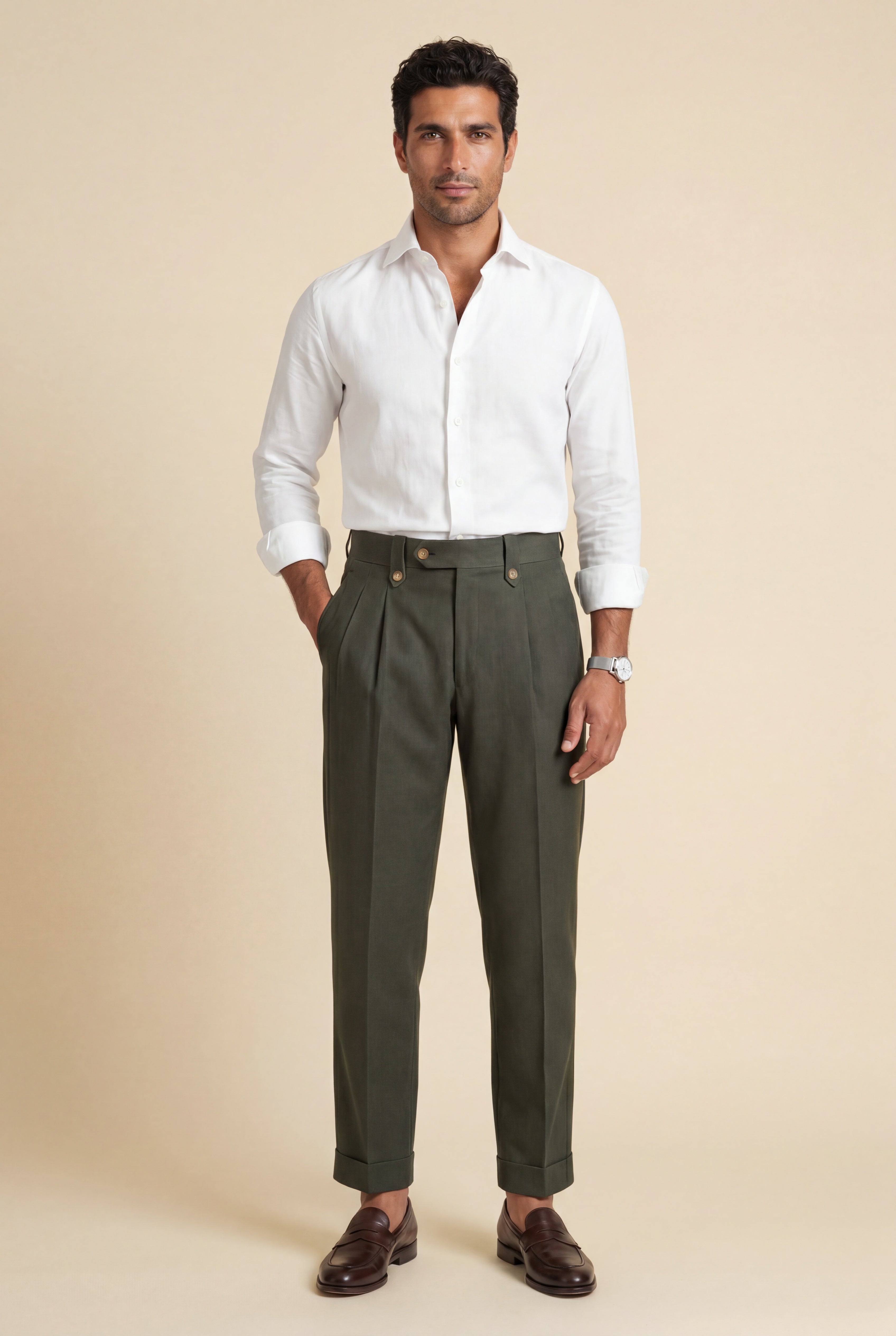 Kervano – Pleated Trousers with Turn-Up Hems