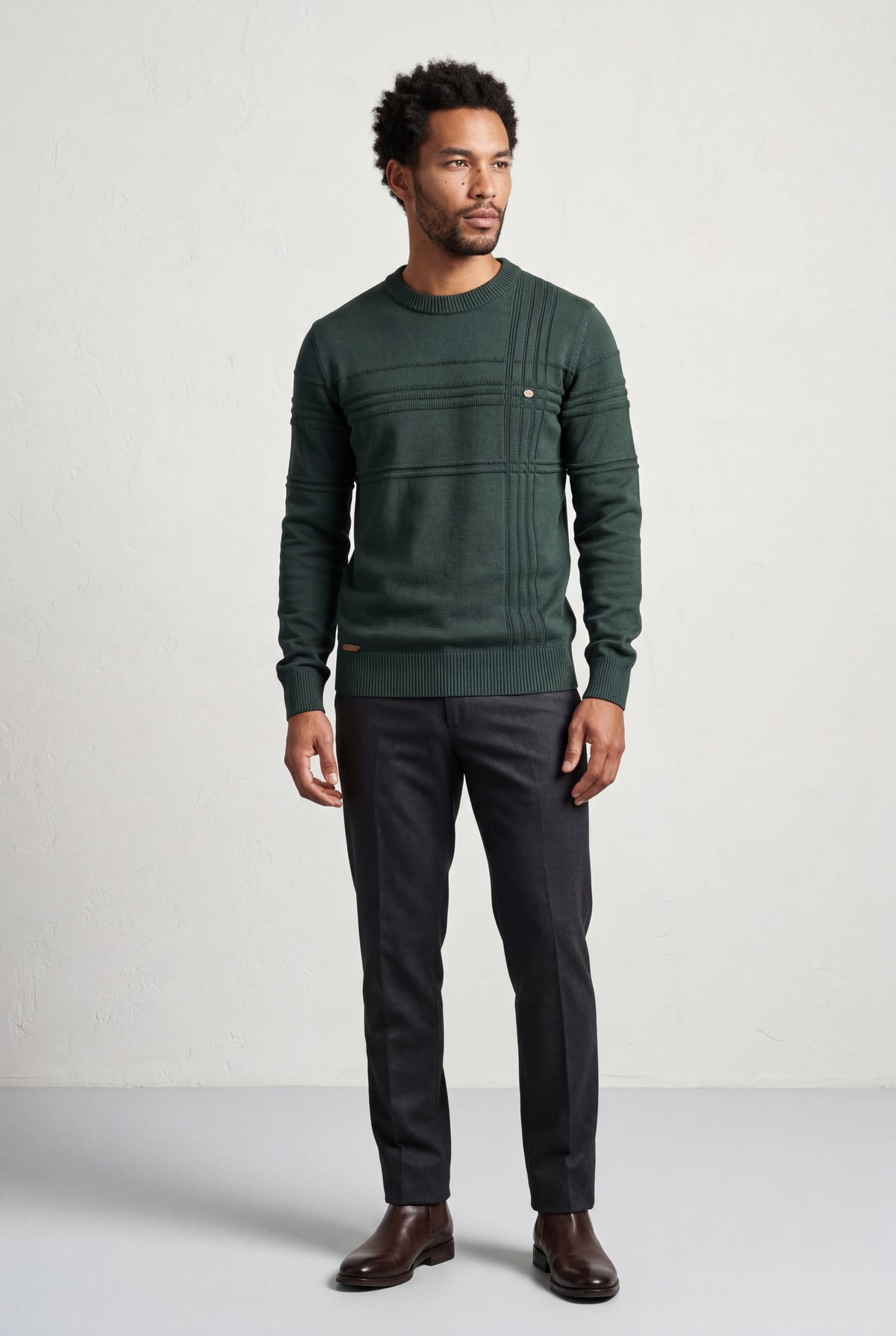Men's Textured Crew Neck Jumper