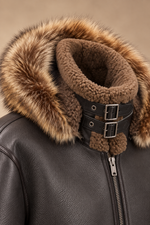 Men’s Sheepskin Shearling Aviator Jacket with Fur-Trimmed Hood