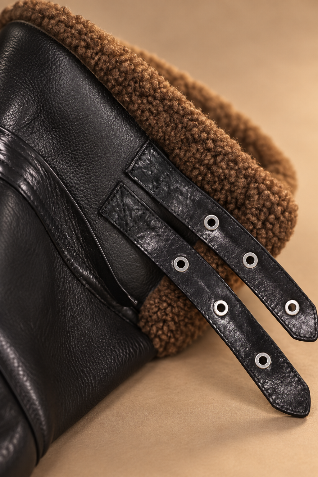 Men’s Sheepskin Shearling Aviator Jacket with Fur-Trimmed Hood