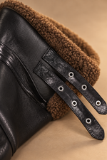 Men’s Sheepskin Shearling Aviator Jacket with Fur-Trimmed Hood