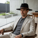 Men’s Wide-Brim Felt Fedora Hat with Contrast Band