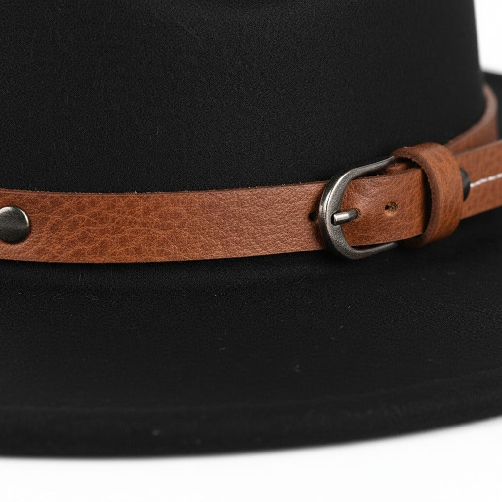 Men’s Wide-Brim Felt Fedora Hat with Contrast Band