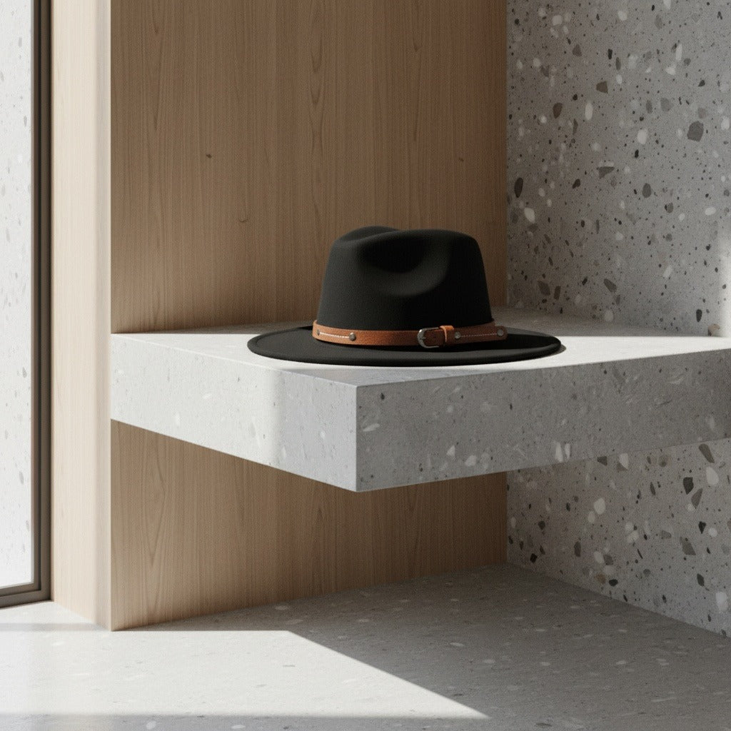 Men’s Wide-Brim Felt Fedora Hat with Contrast Band