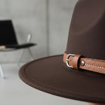 Men’s Wide-Brim Felt Fedora Hat with Contrast Band