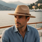 Men’s Wide-Brim Felt Fedora Hat with Contrast Band