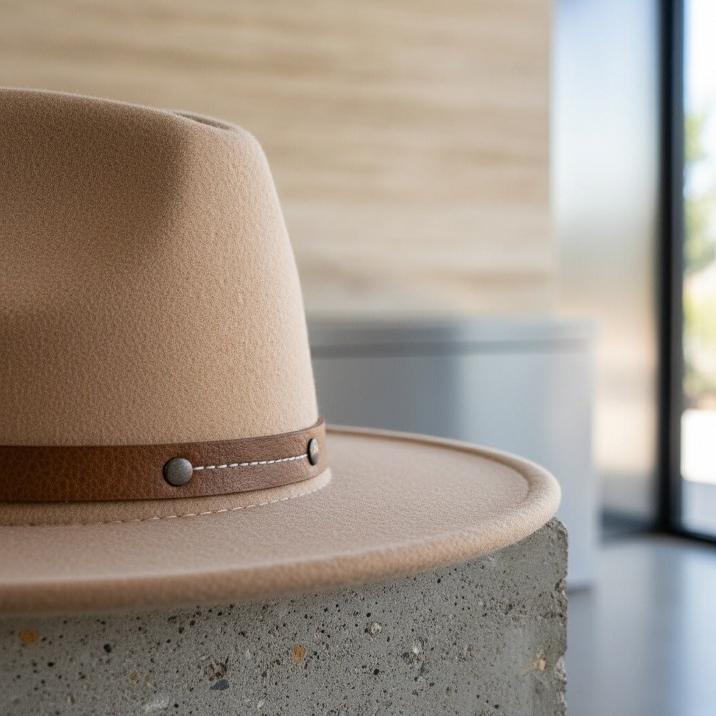 Men’s Wide-Brim Felt Fedora Hat with Contrast Band