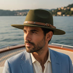 Men’s Wide-Brim Felt Fedora Hat with Contrast Band