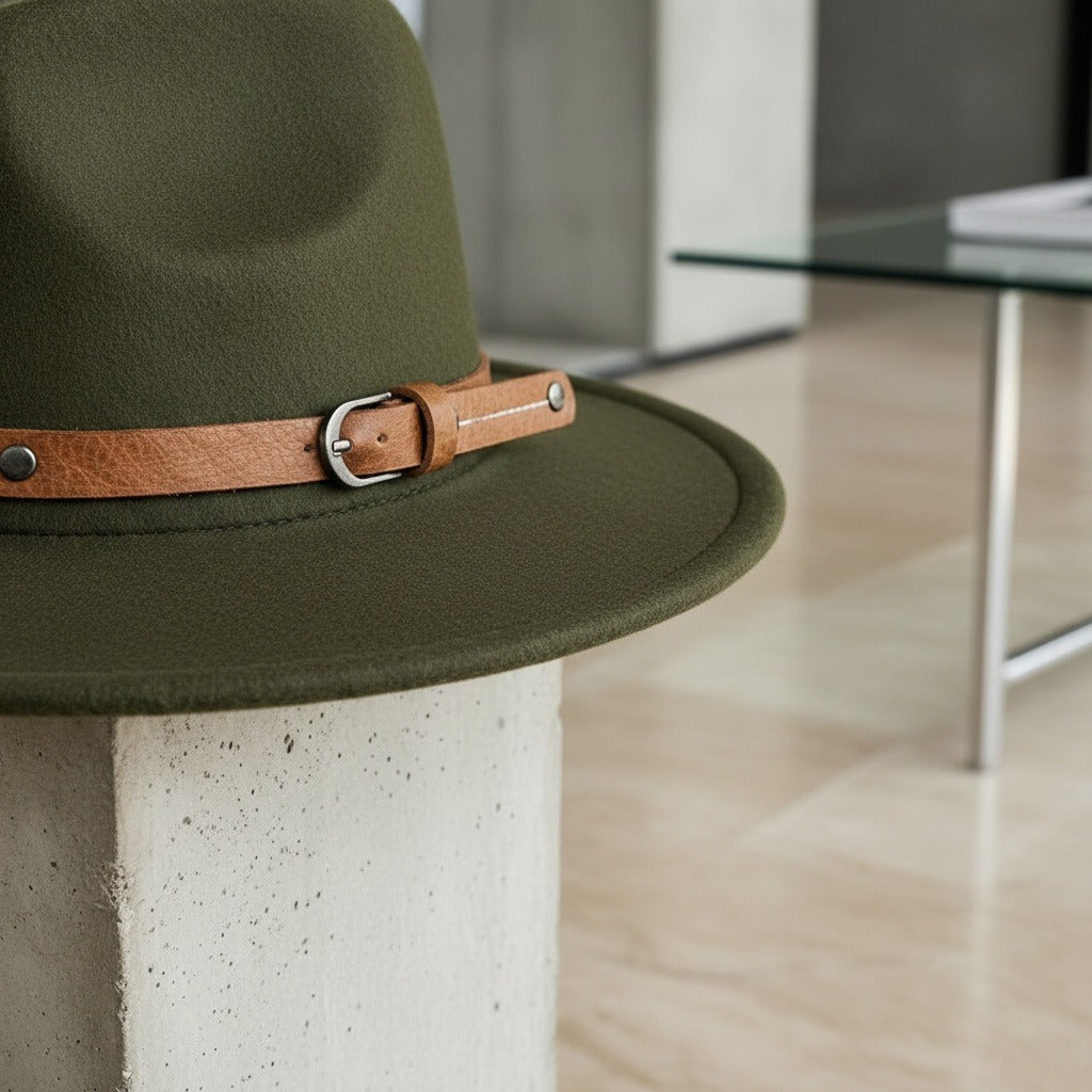 Men’s Wide-Brim Felt Fedora Hat with Contrast Band
