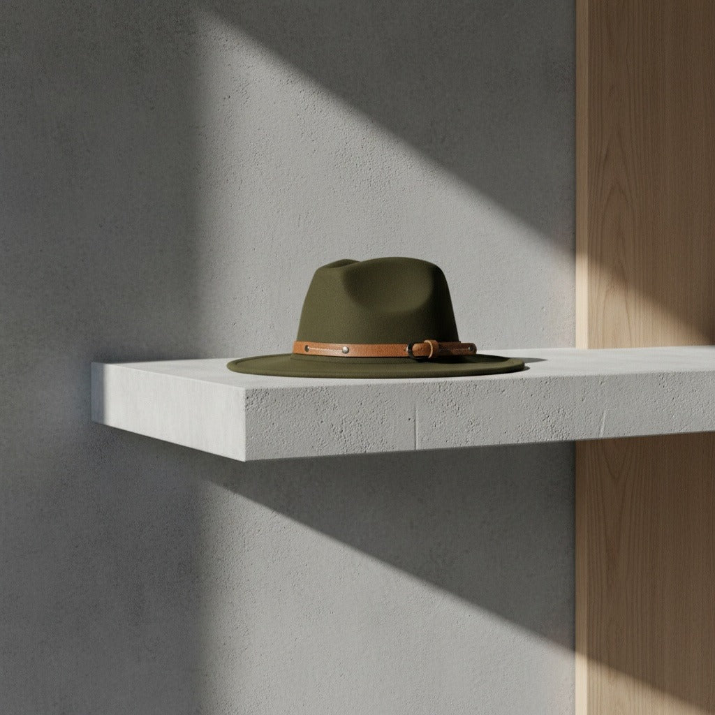 Men’s Wide-Brim Felt Fedora Hat with Contrast Band