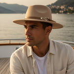 Men’s Wide-Brim Felt Fedora Hat with Contrast Band