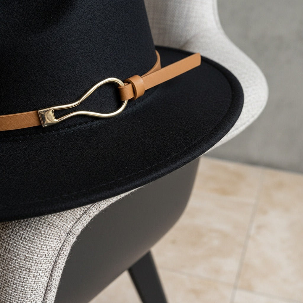 Men’s Wide-Brim Felt Fedora Hat with Contrast Band