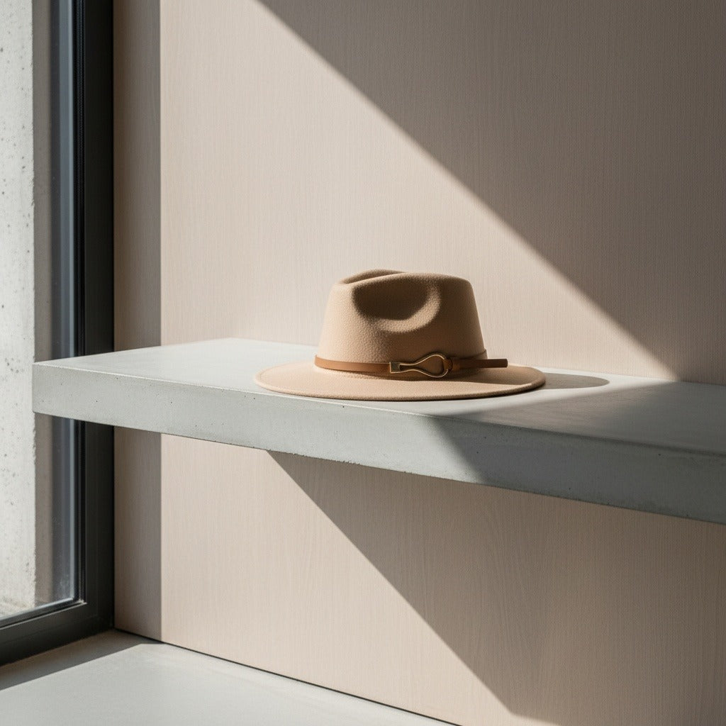 Men’s Wide-Brim Felt Fedora Hat with Contrast Band