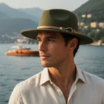 Men’s Wide-Brim Felt Fedora Hat with Contrast Band
