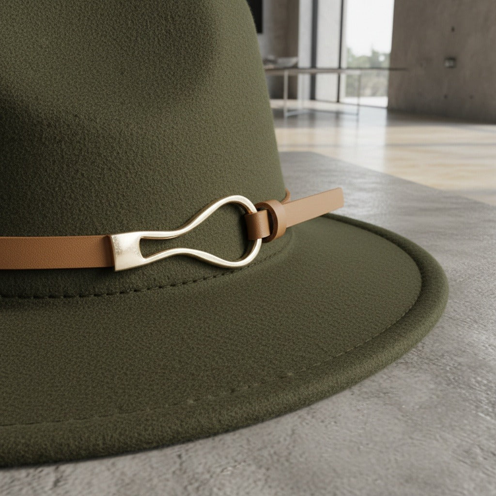 Men’s Wide-Brim Felt Fedora Hat with Contrast Band