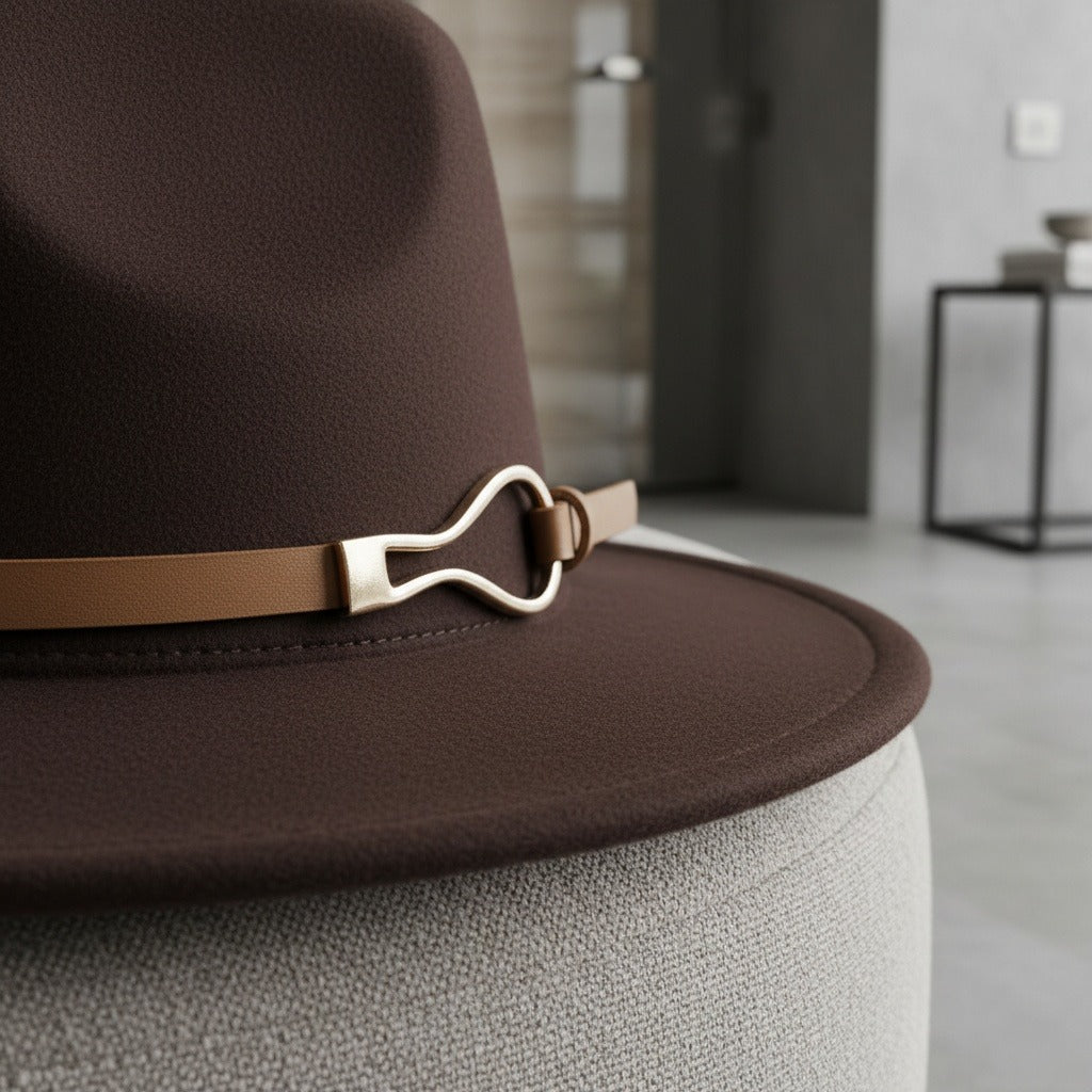Men’s Wide-Brim Felt Fedora Hat with Contrast Band