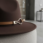 Men’s Wide-Brim Felt Fedora Hat with Contrast Band