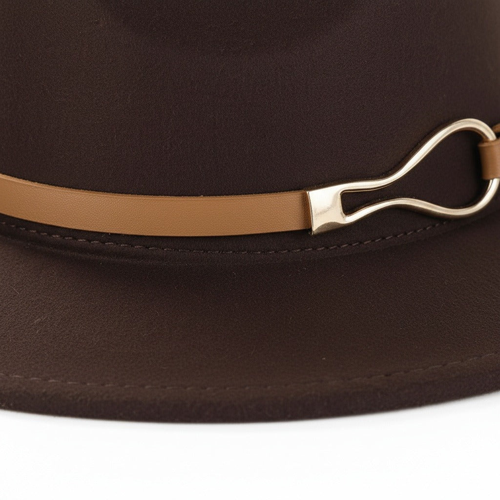 Men’s Wide-Brim Felt Fedora Hat with Contrast Band