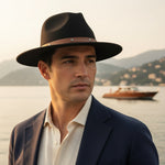 Men’s Wide-Brim Felt Fedora Hat with Contrast Band