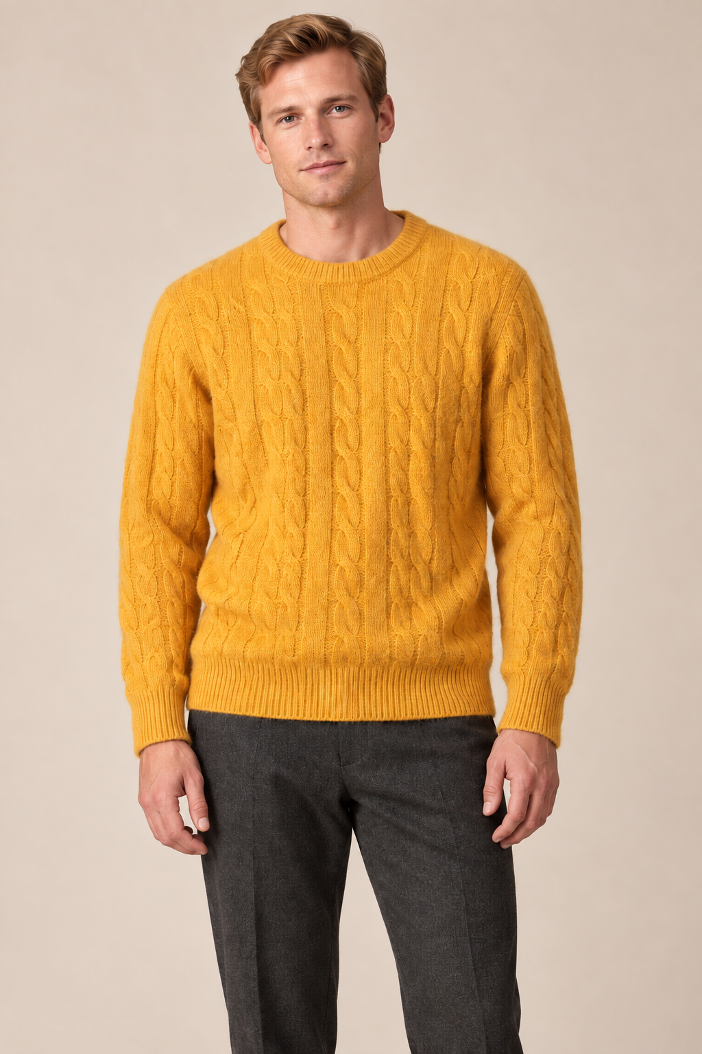Men’s 100% Pure Cashmere Cable-Knit Crew-Neck Jumper
