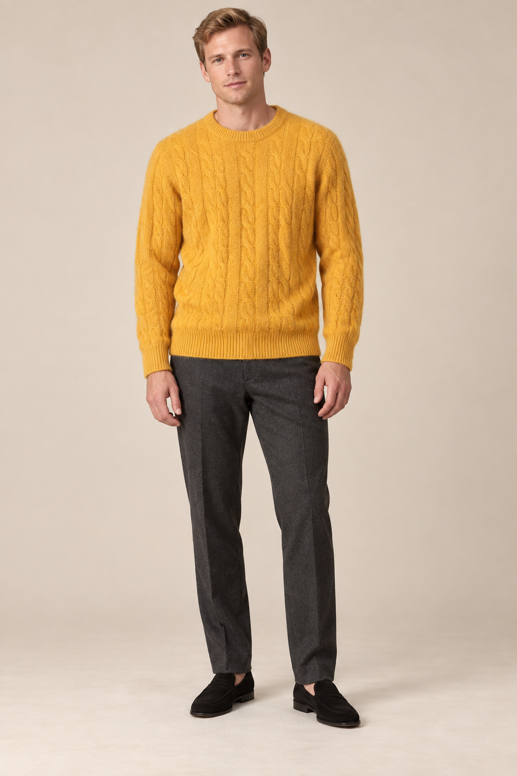 Men’s 100% Pure Cashmere Cable-Knit Crew-Neck Jumper