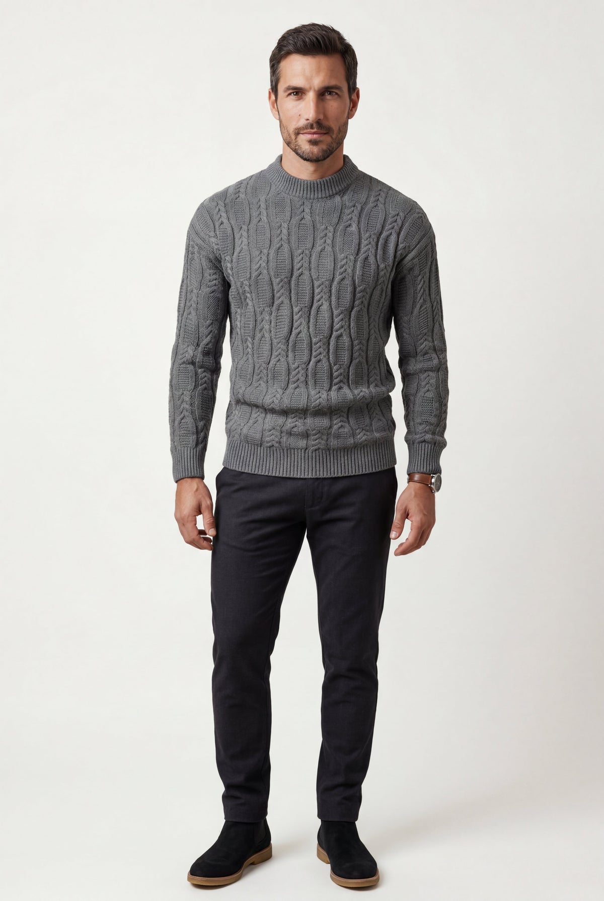 Men's Cable Knit Crew Neck Jumper