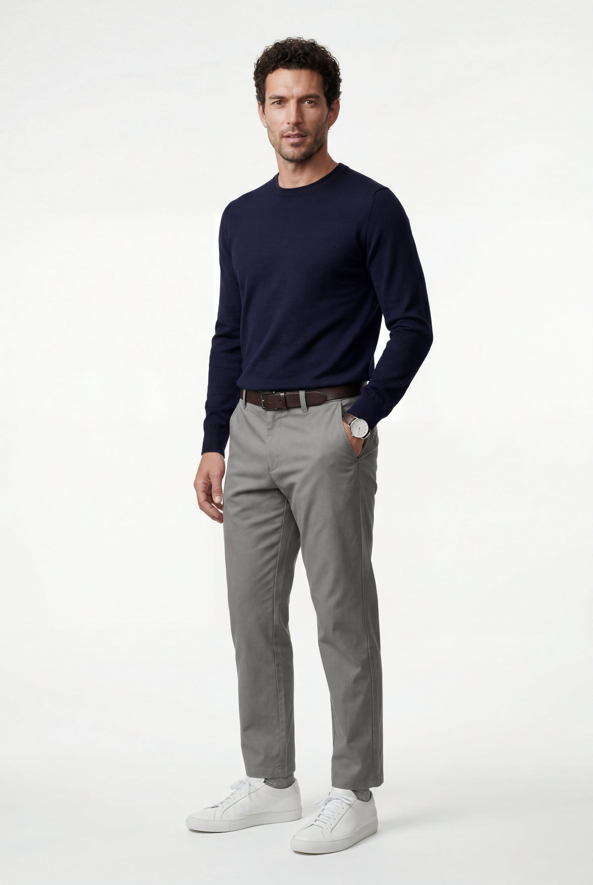Men's Straight Leg Chinos with Mid-Rise Waist