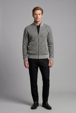 Men's Zip Up Cardigan with Diamond Knit Pattern