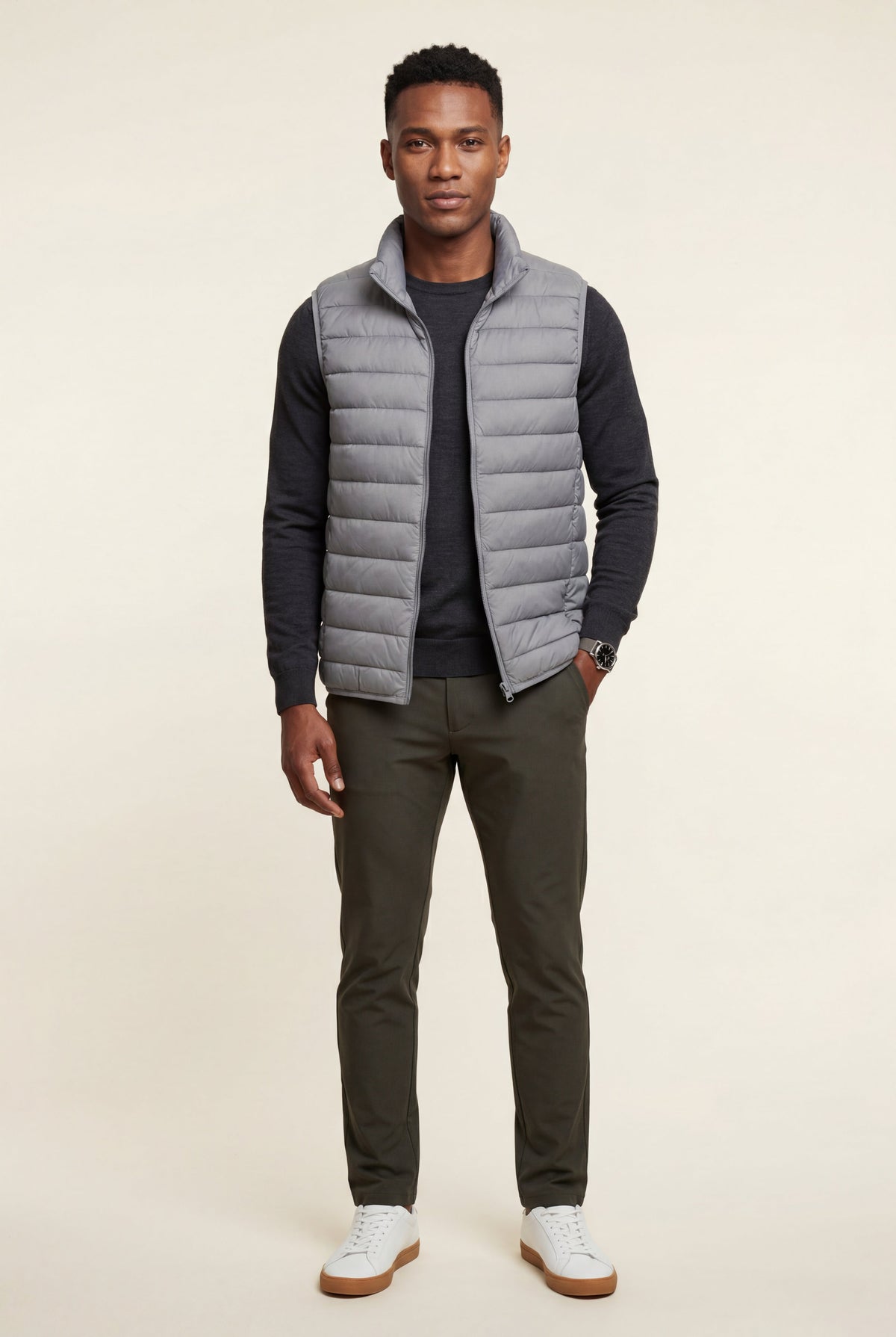 Men's Quilted Gilet with Zip and Stand Collar