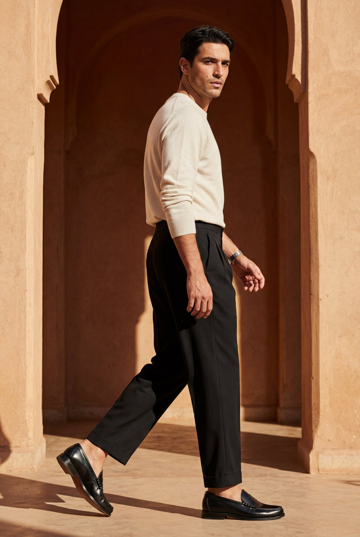 Men's Pleated Smart Trousers with Straight Leg