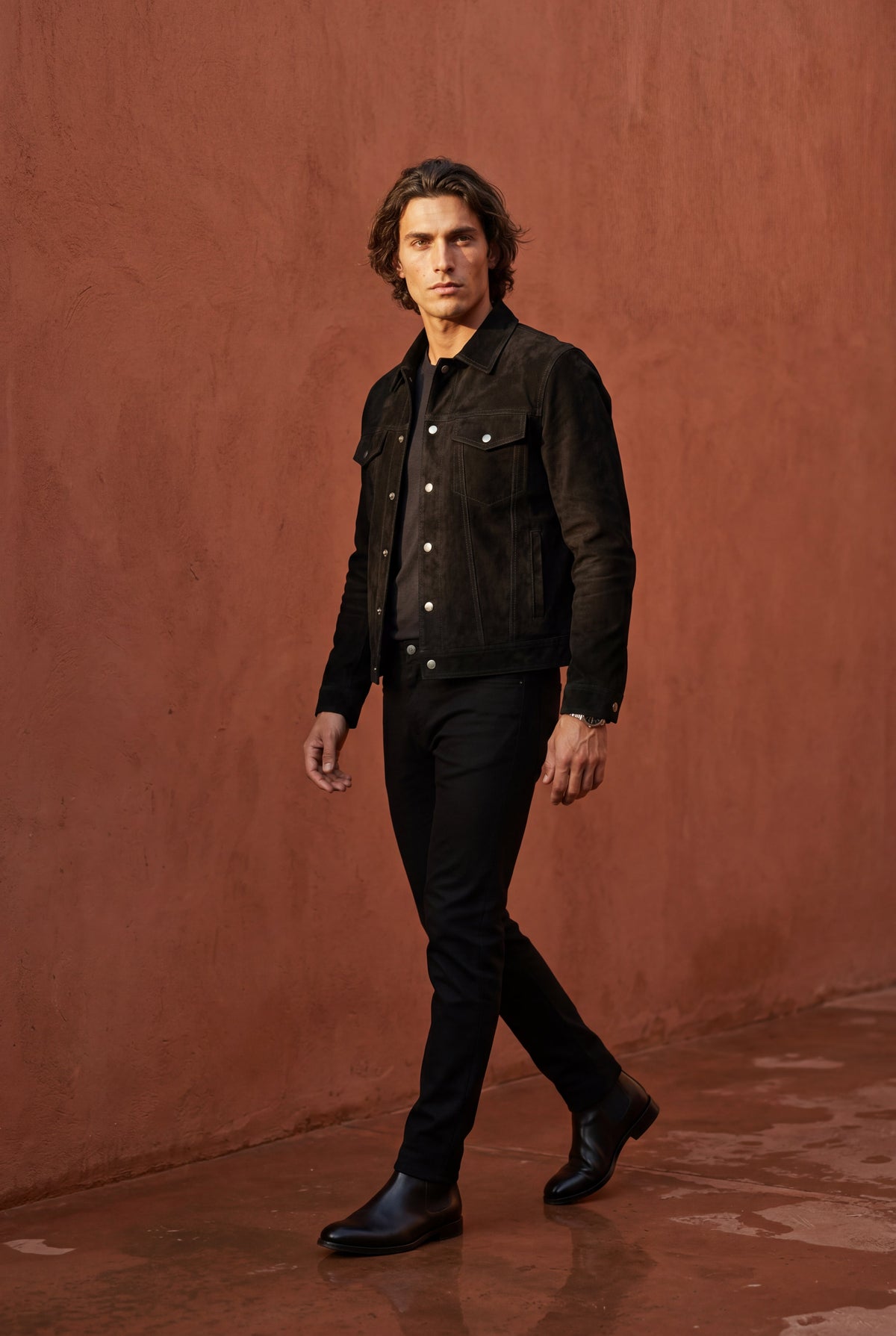 Men's Trucker Jacket with Button Front and Chest Pockets