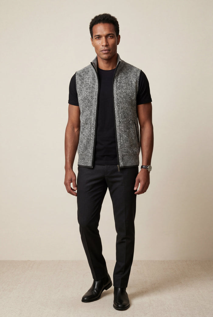 Men's Knitted Gilet with Zip and Colour Block Design