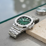 Men’s Stainless Steel Quartz Watch with Green Textured Dial