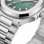 Men’s Stainless Steel Quartz Watch with Green Textured Dial